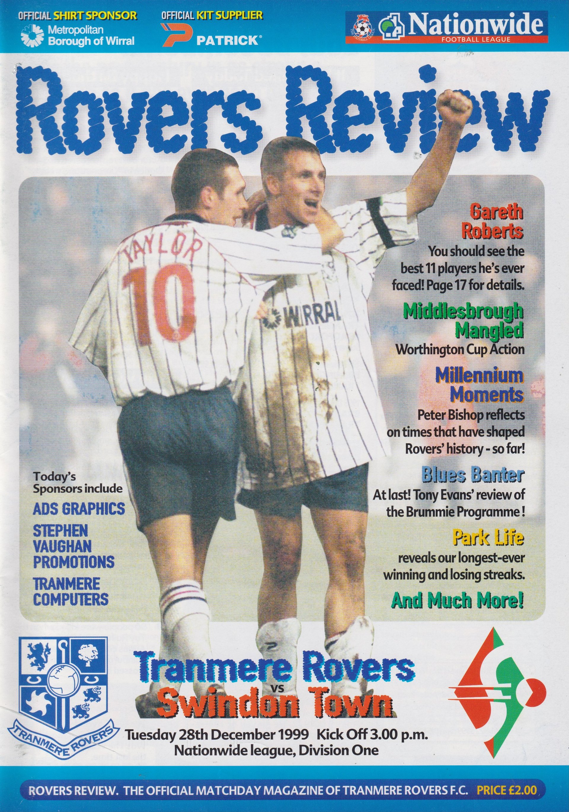 Tranmere Rovers v Swindon Town match programme